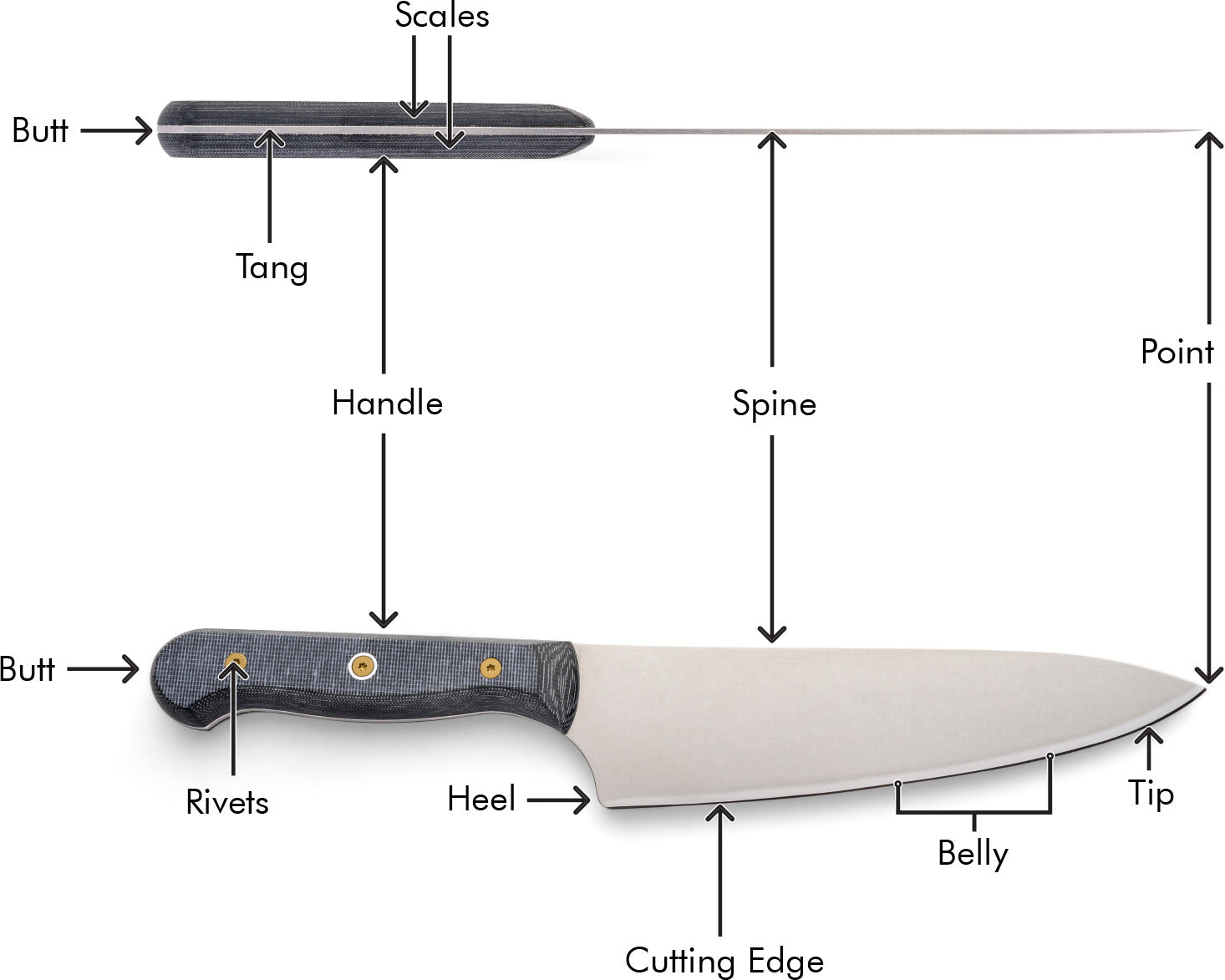 German Double-Bevel No Bolster Anatomy Diagram
