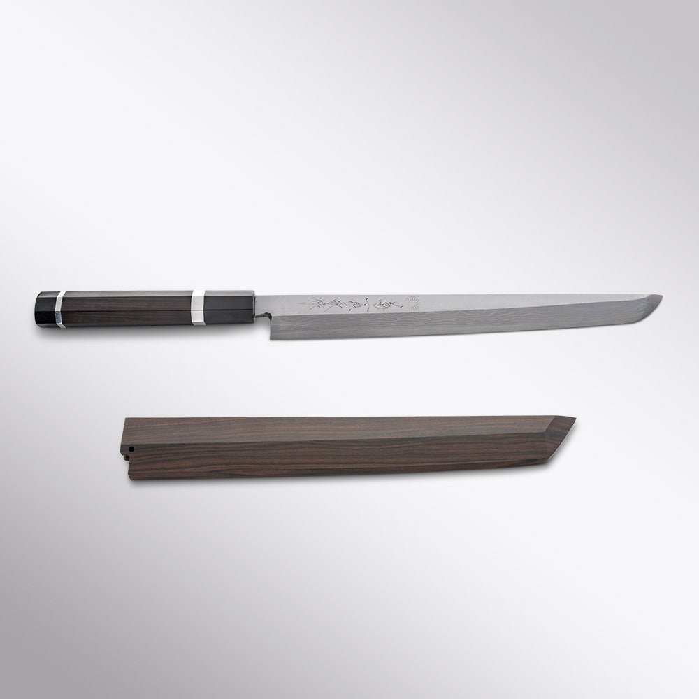 Kasumiyaki Aogami #2 Damascus Sakimaru Takohiki 27cm Kikuichi Cutlery - Element Knife Company