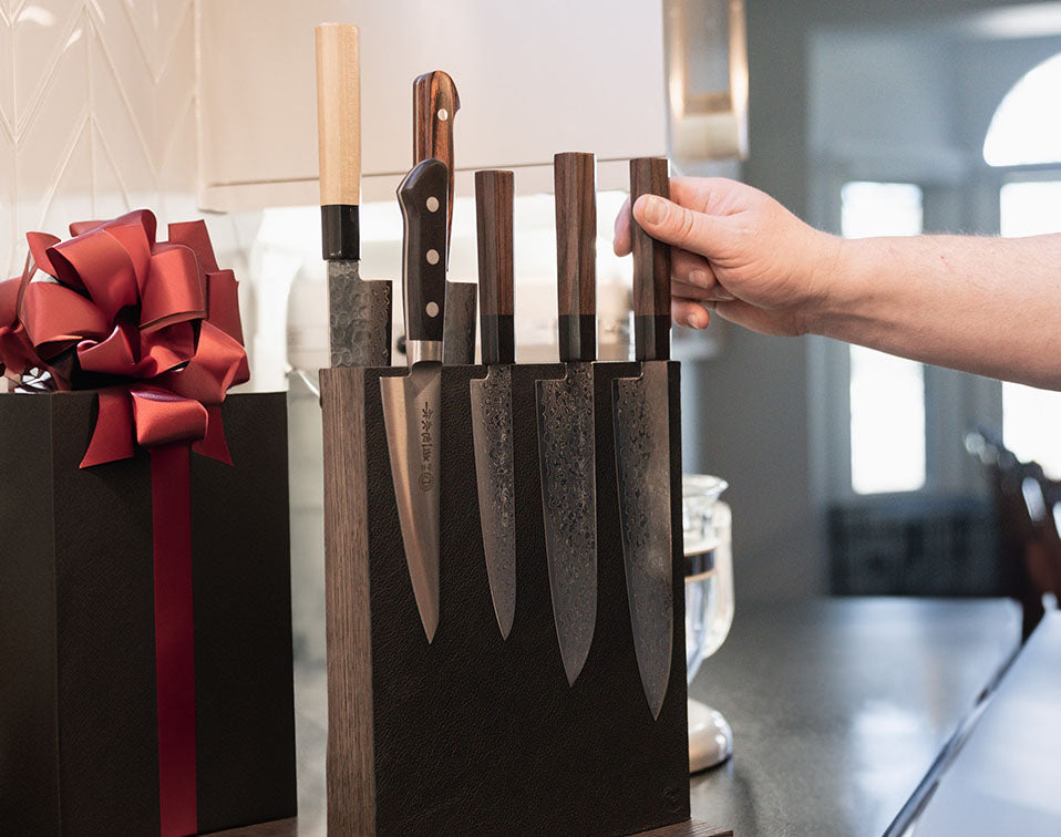 Kitchen Knives On Magnetic Block