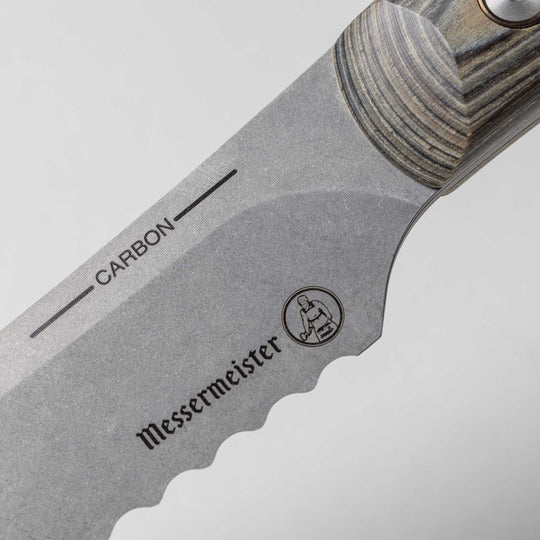 Messermeister Carbon 9 Inch Serrated Bread Knife Blade Detail View