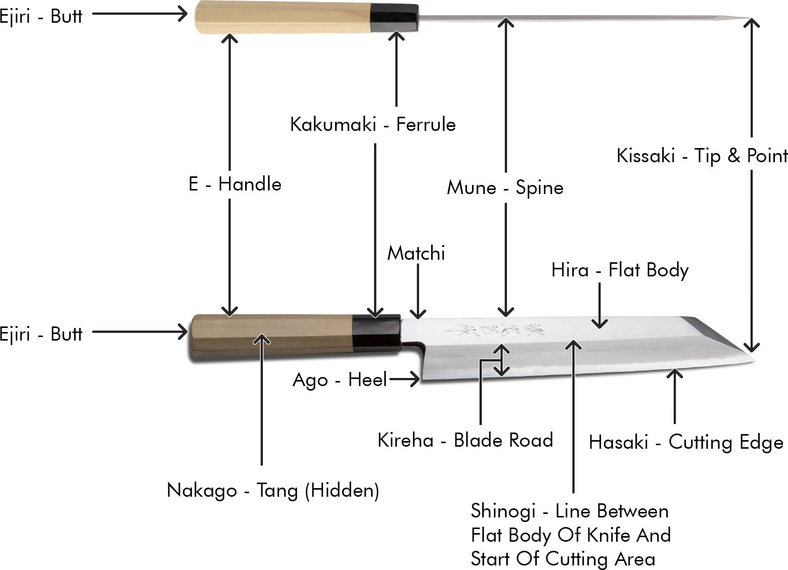 Japanese Single-Bevel Wa Handle Knife Anatomy Diagram