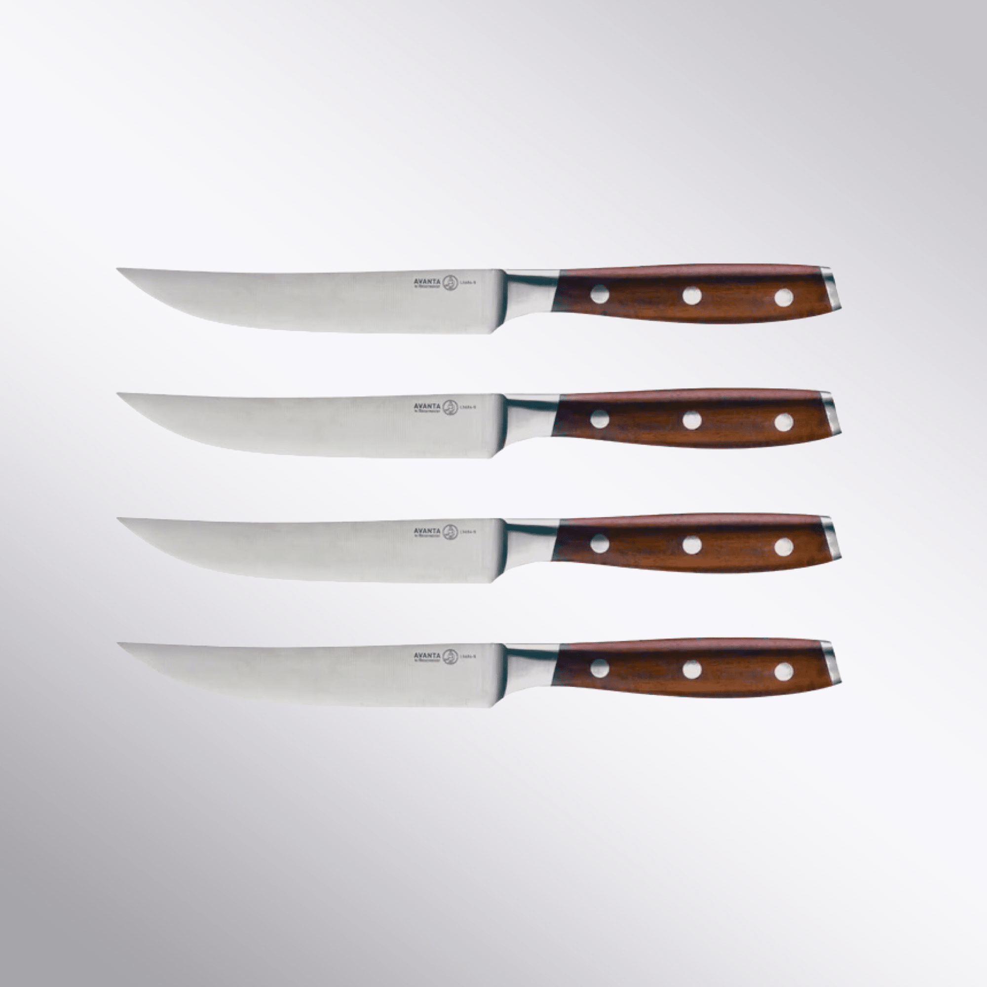 Messermeister X50 Stainless Steel Avanta 4 Piece Steak Knife Set – Smoked Teak Handle Messermeister - Element Knife Company