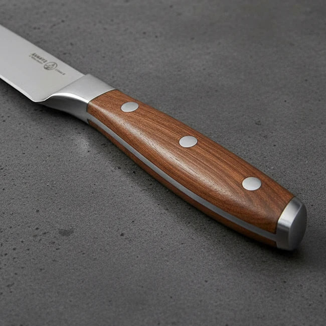 Messermeister X50 Stainless Steel Avanta 4 Piece Steak Knife Set – Smoked Teak Handle Messermeister - Element Knife Company