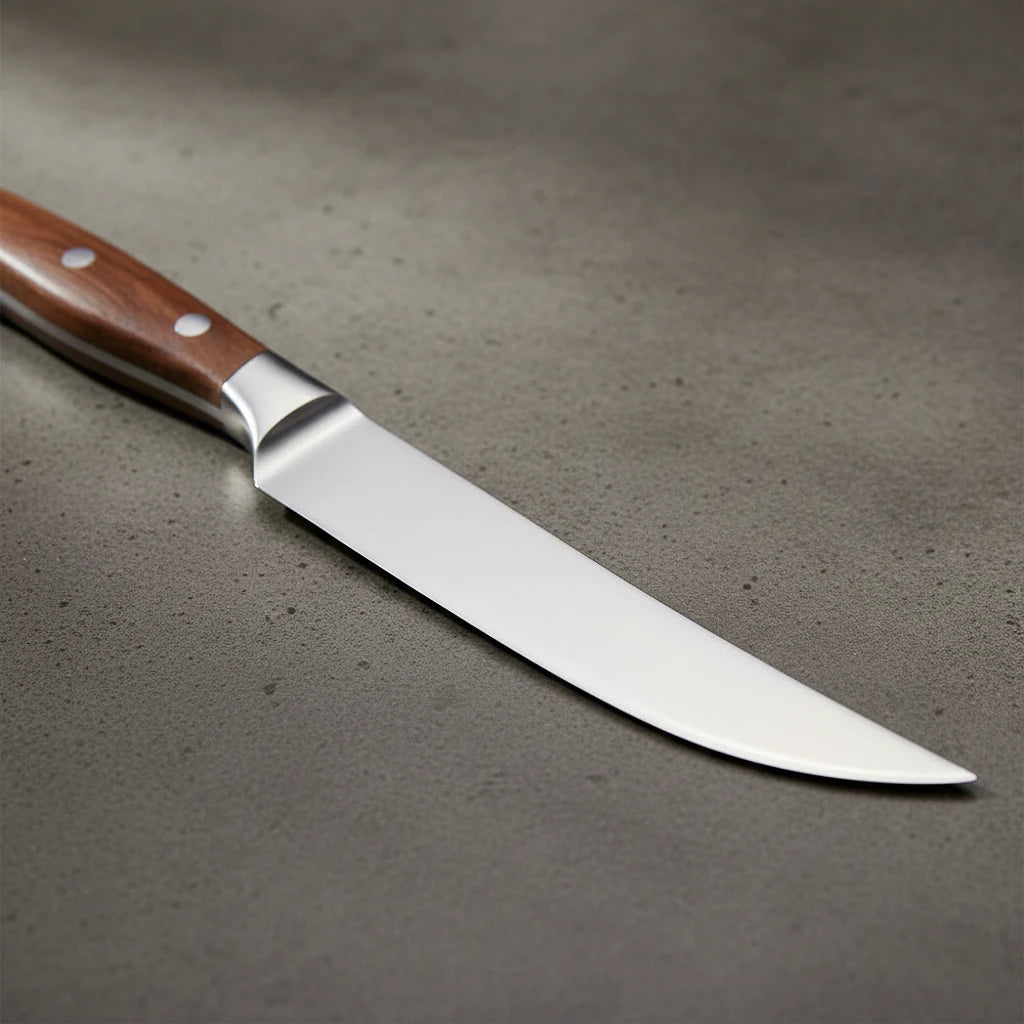 Messermeister X50 Stainless Steel Avanta 4 Piece Steak Knife Set – Smoked Teak Handle Messermeister - Element Knife Company