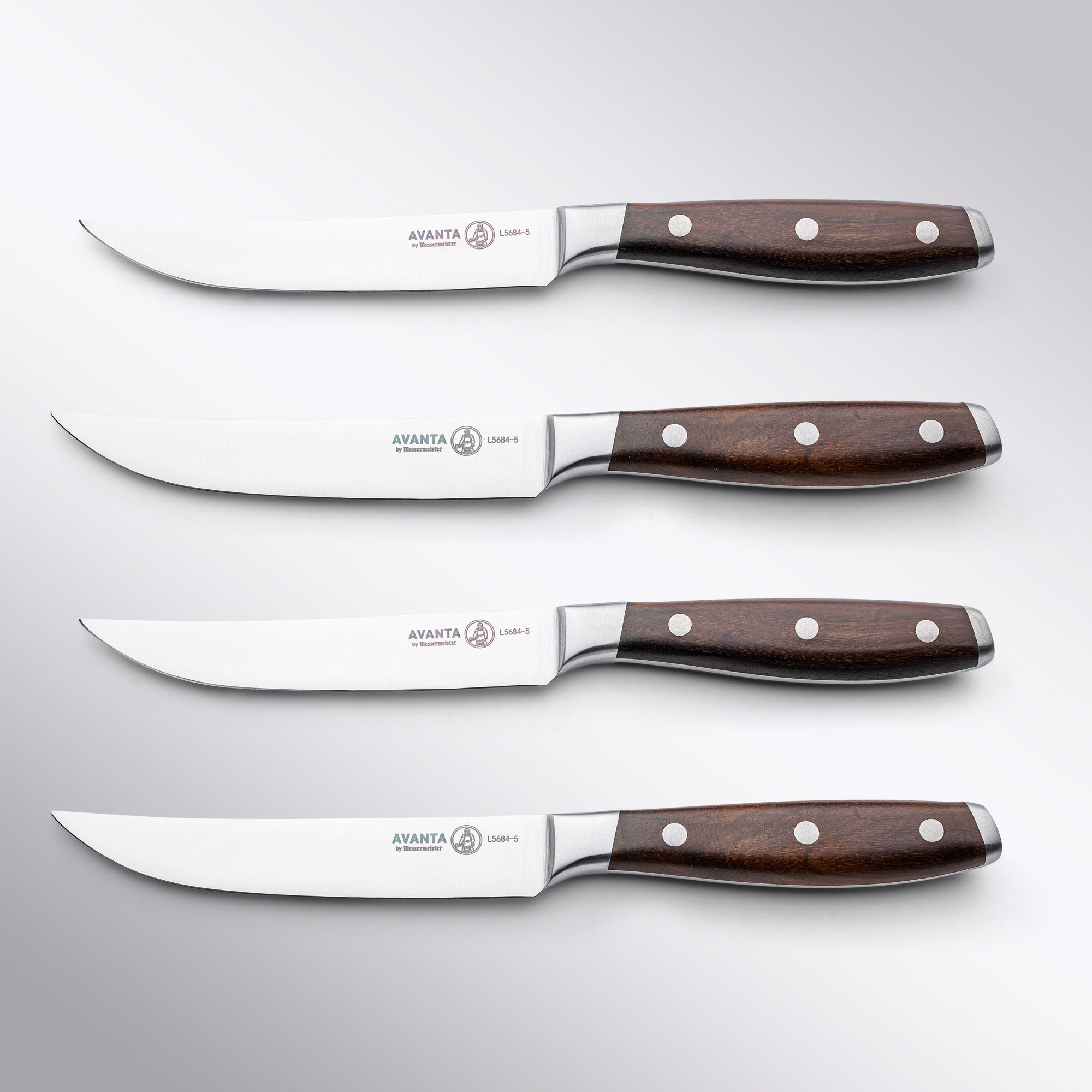 Messermeister X50 Stainless Steel Avanta 4 Piece Steak Knife Set – Smoked Teak Handle Messermeister - Element Knife Company
