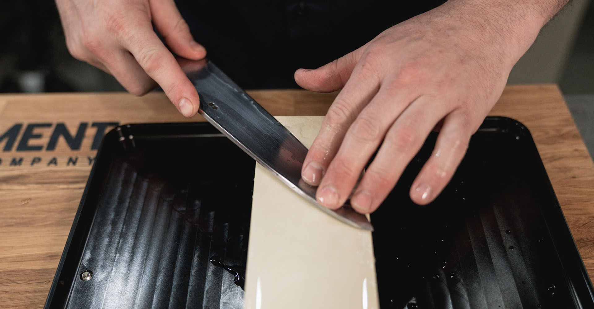 Sharpening Knife On Wet Stone