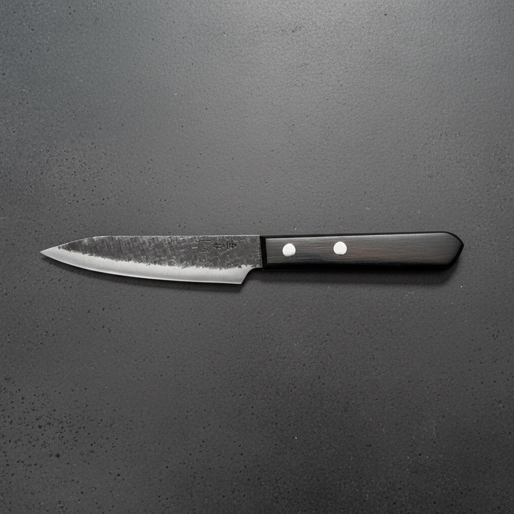 Shigeki Tanaka Blue 2 Kurouchi Tsuchime Stainless Clad Petty 120mm Shigeki Tanaka - Element Knife Company