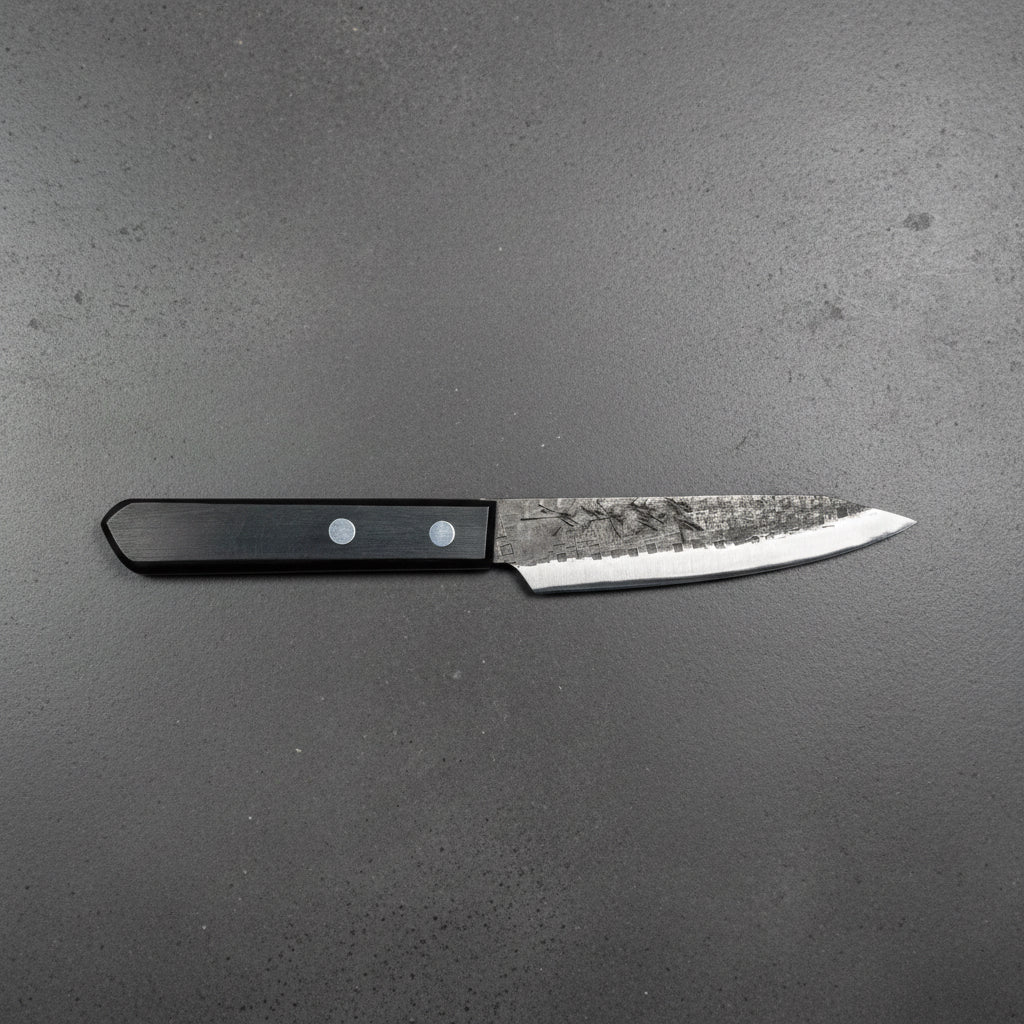 Shigeki Tanaka Blue 2 Kurouchi Tsuchime Stainless Clad Petty 120mm Shigeki Tanaka - Element Knife Company