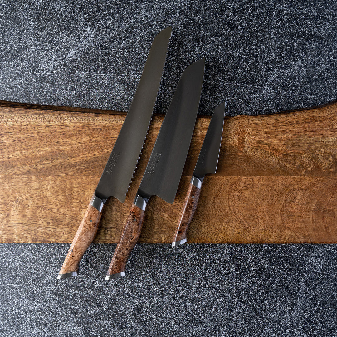 Damascus Steel Hand Forged 3 PCS Brown Kitchen Chef Knife Set