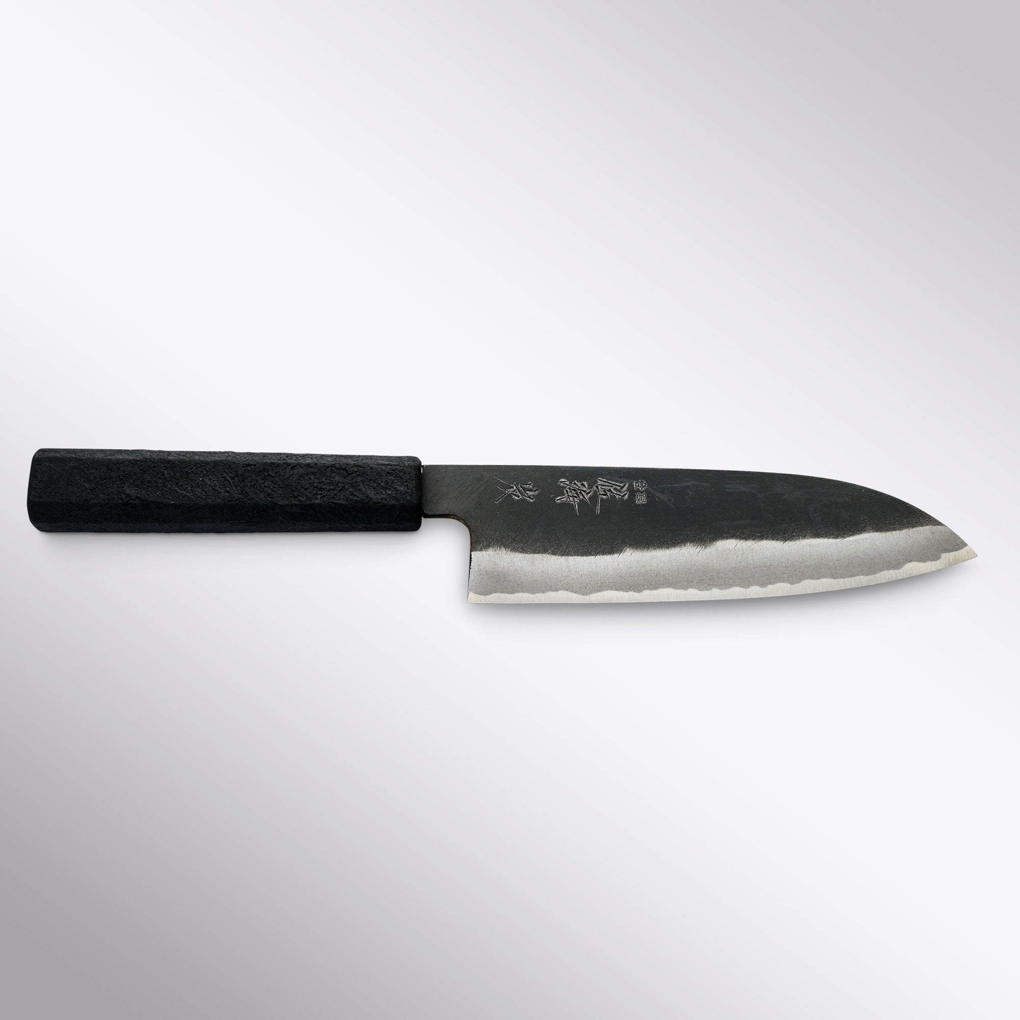 Touroku Sakai White 2 Carbon - Steel Shikkoku Noir Santoku 180mm Touroku Sakai - Element Knife Company